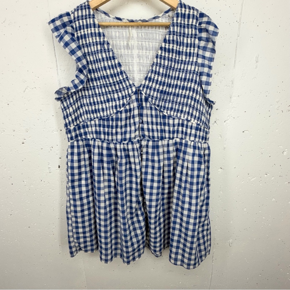 Anthropologie Size 1X Peregrine Blue & White Checkered Gingham Mini Dress - Picture 4 of 15